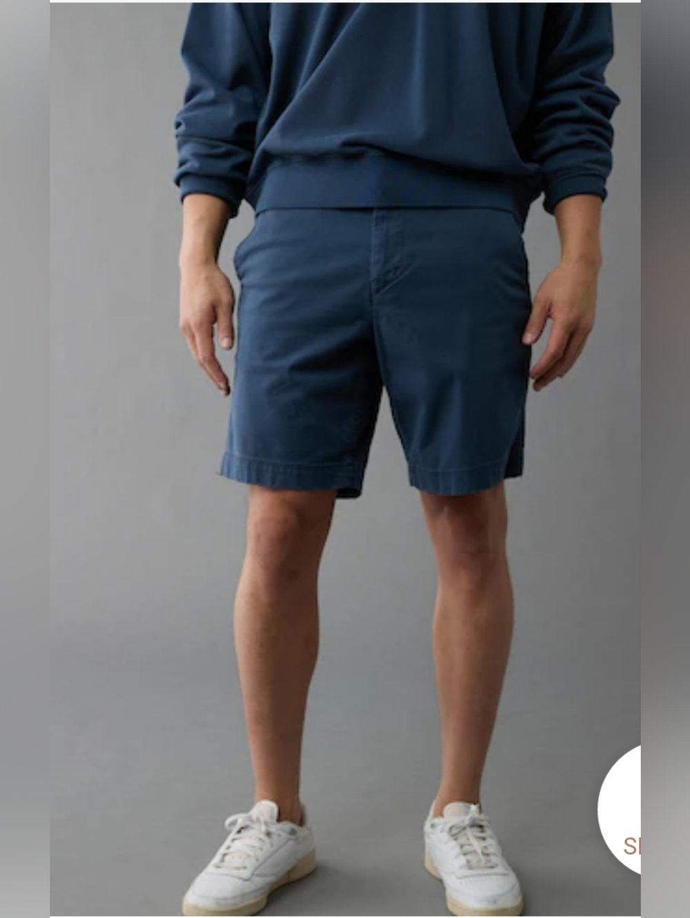 American Eagle Flex Khaki 9" Short Classic Navy Cotton Slim Fit Size 33 Lived In